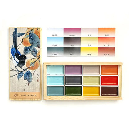 12-Color Handmade Chinese Painting Set - Professional Watercolor Paints in Solid Colors, Ideal for Sketching and Illustration