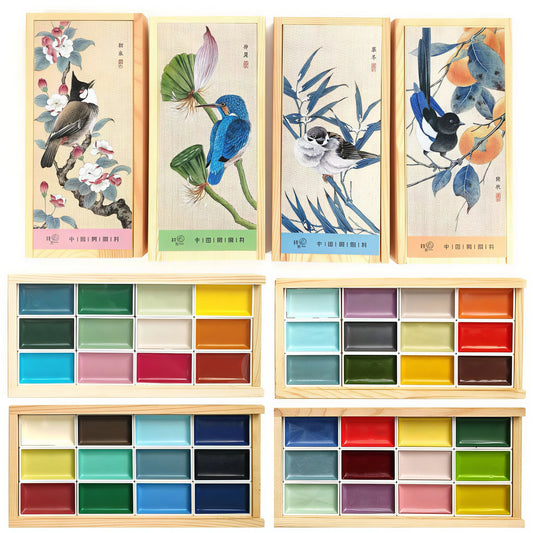 12-Color Handmade Chinese Painting Set - Professional Watercolor Paints in Solid Colors, Ideal for Sketching and Illustration